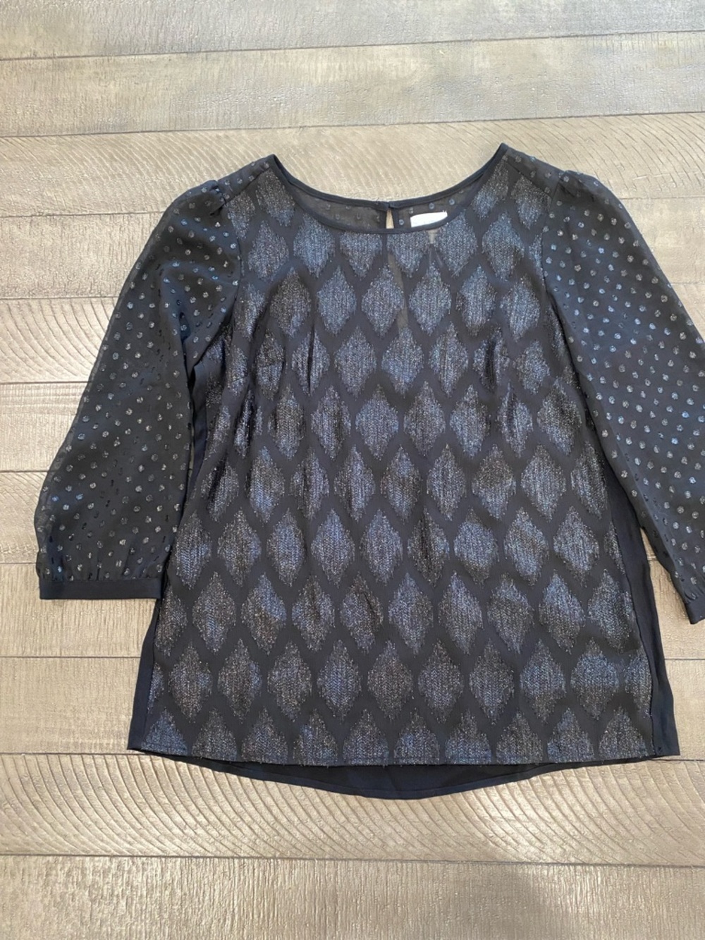 HD in Paris - Black Patterned Women's Blouse - Classic Scoop Neck Size 6